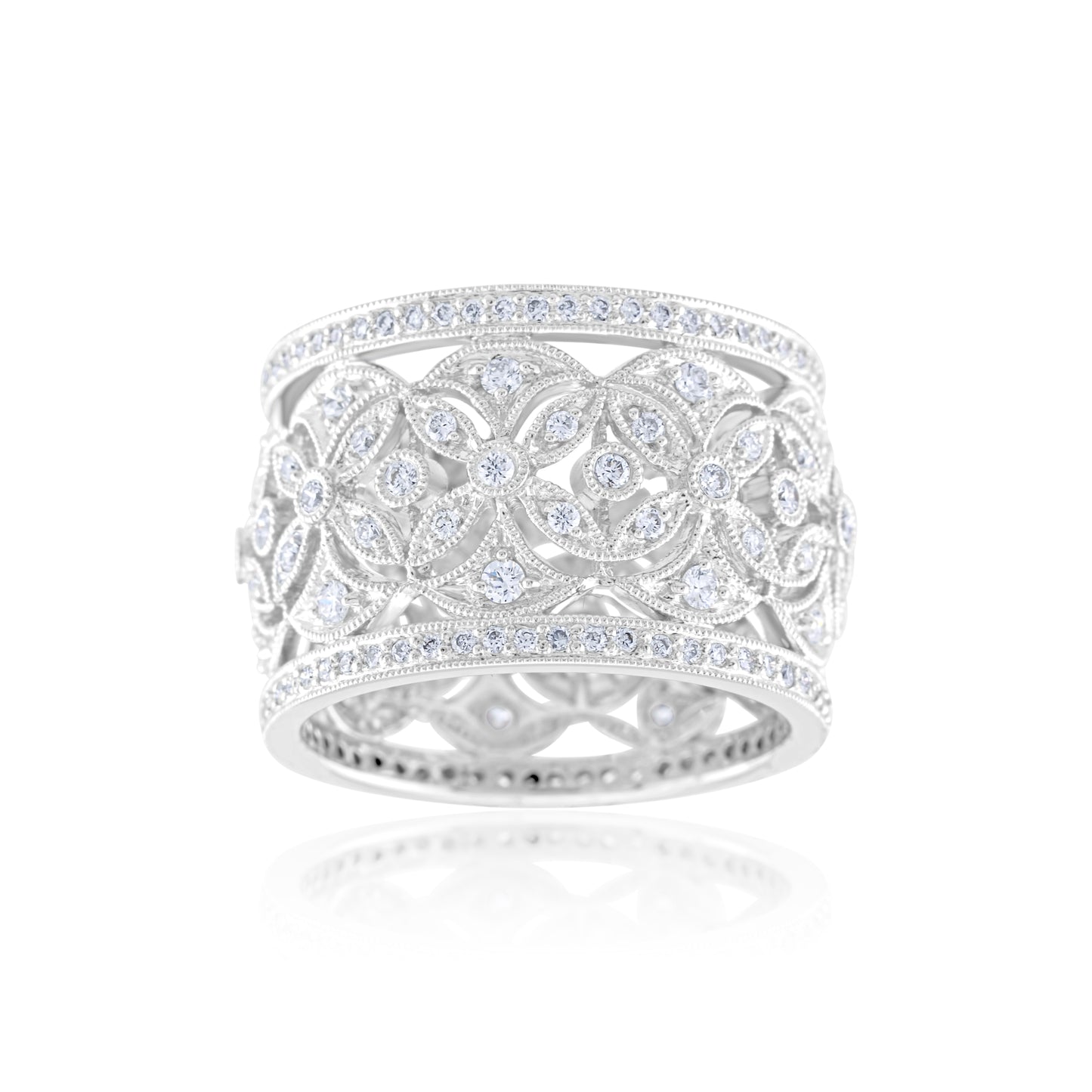 18K White Gold Diamond Eternity Fashion Wide Band ~ 2 ½ Ct