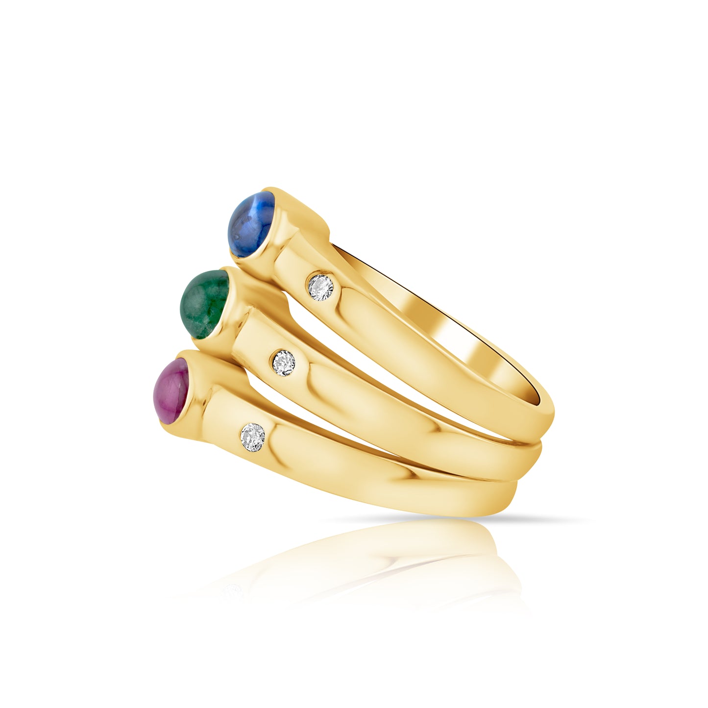 14K Yellow Gold Tricolor Cabochon Ring ~ 2 Ct