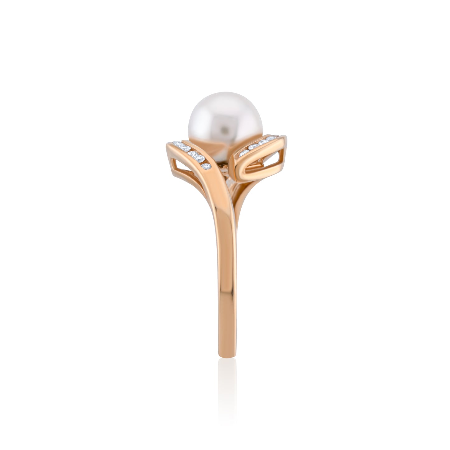 14K Yellow Gold Pearl & Diamond Bypass Ring