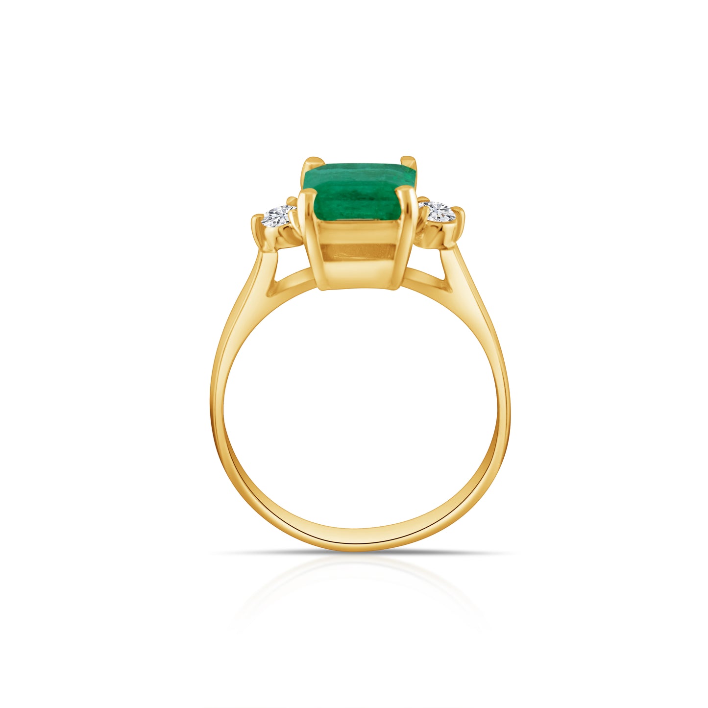 14K Yellow Gold Diamond & Emerald Three-Stone Ring ~ 1.20 Ct