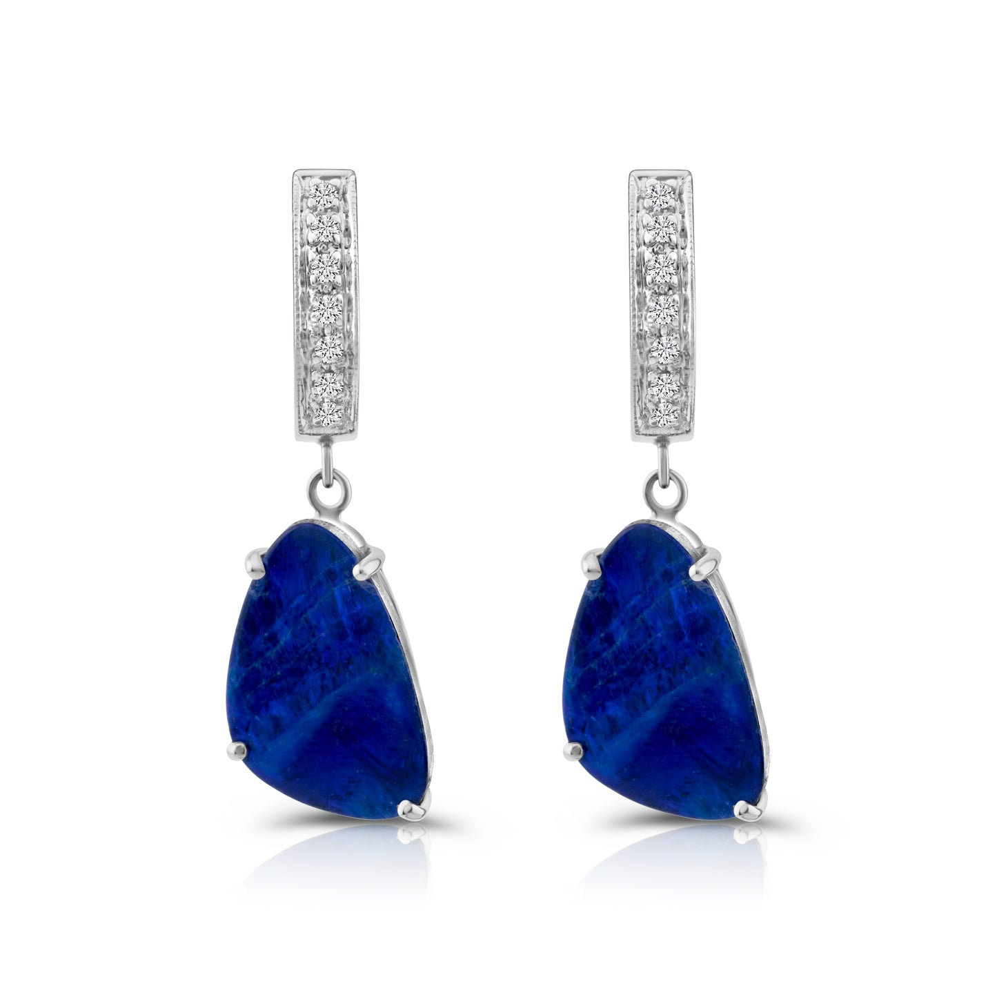 14K White Gold Diamond & Black Opal Drop Earrings 1/6 Ct