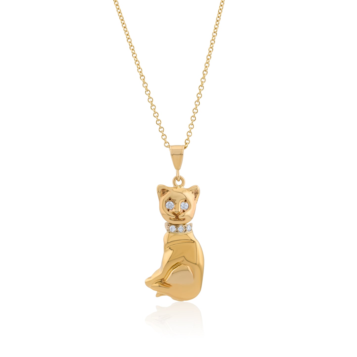 14K Yellow Gold Diamond Cat Pendant ~ 1/10 Ct