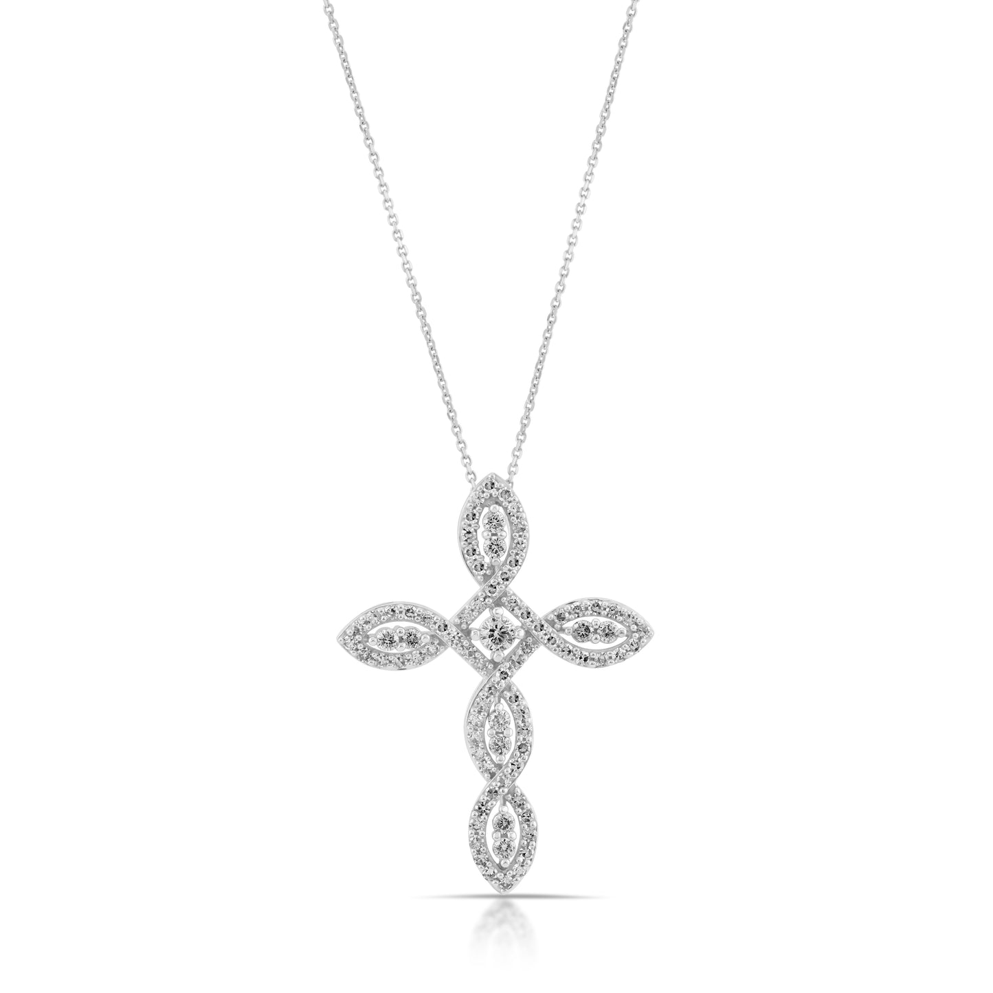 10K White Gold Diamond Cross Pendant ~ 1 Ct