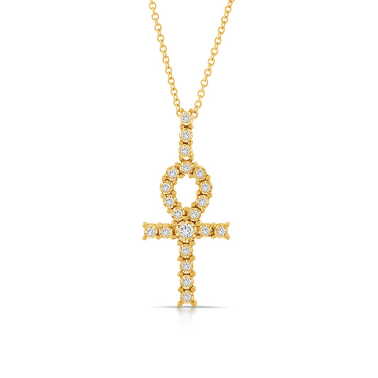 14K Yellow Gold Diamond Ankh Cross Pendant ~ ½ Ct