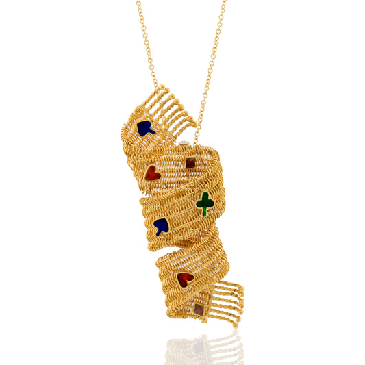 18K Yellow Gold Enamel Art Design Brooch & Pendant