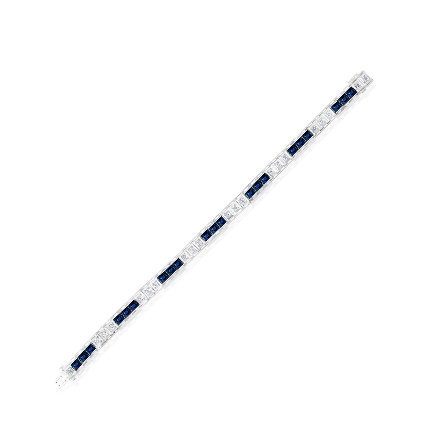Platinum Diamond & Sapphire Art Deco Line Bracelet ~ 9 Ct