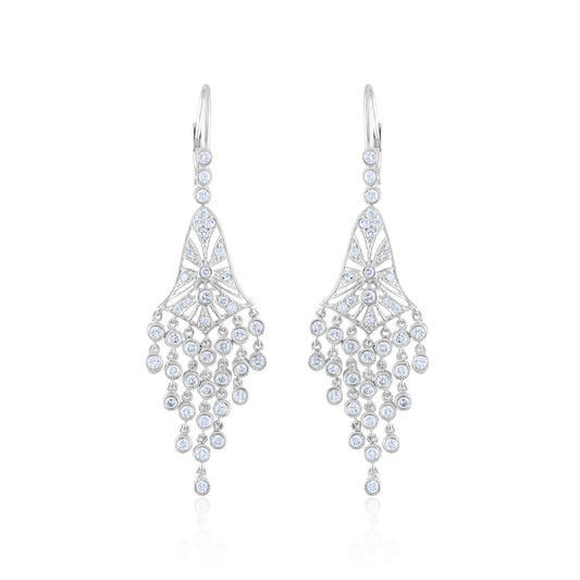 18K White Gold Diamond Chandelier Earrings ~ 2 Ct