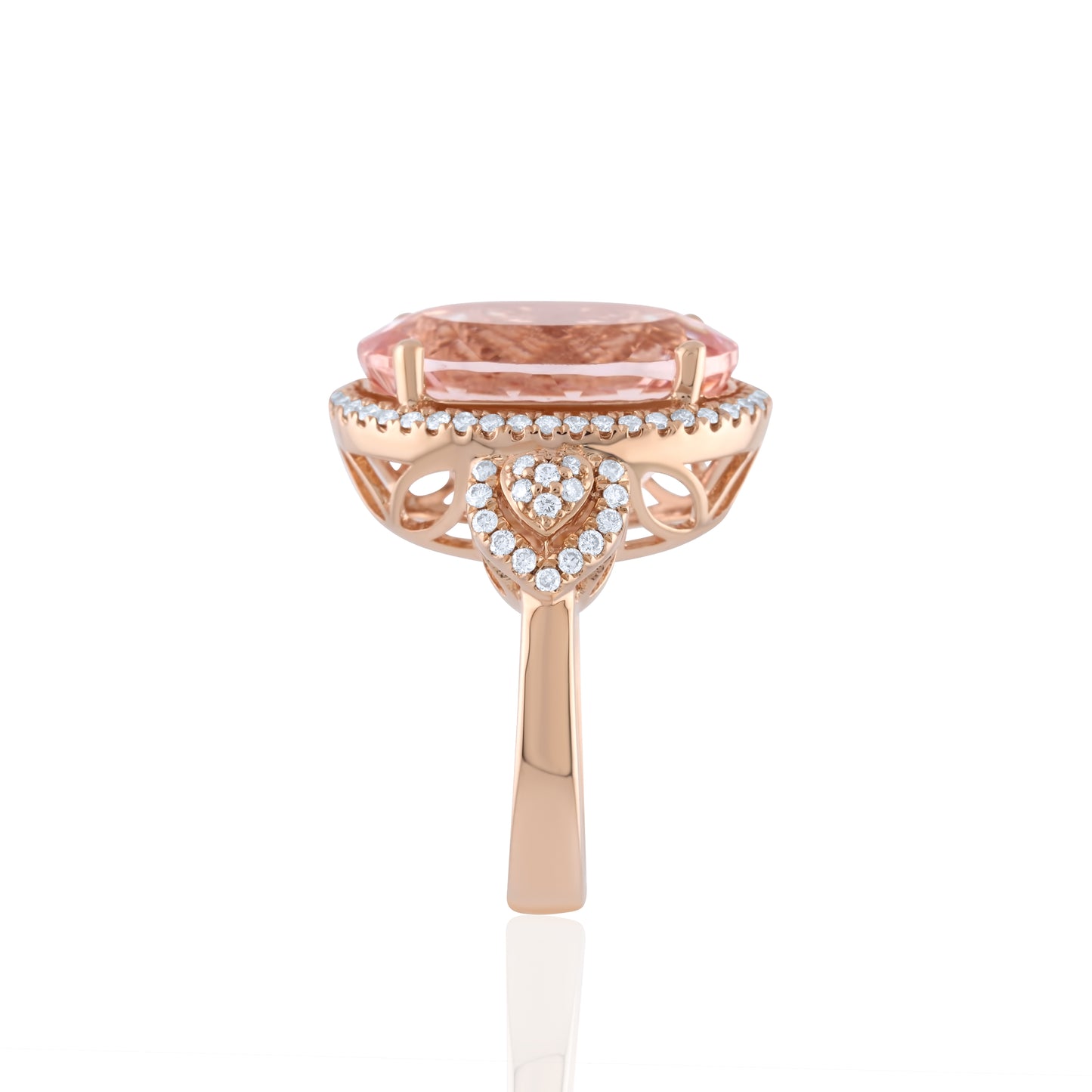 14K Rose Gold Diamond Halo Morganite Statement Ring ~ 15 Ct