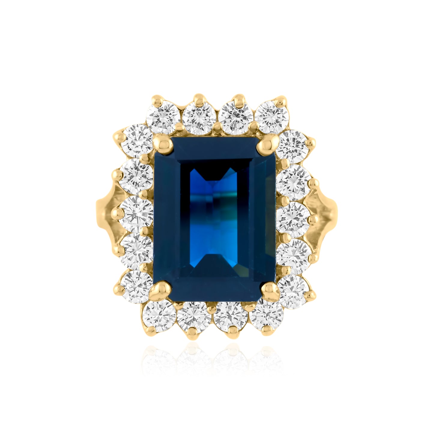 14K Yellow Gold Diamond & Sapphire Statement Ring ~ 7 Ct