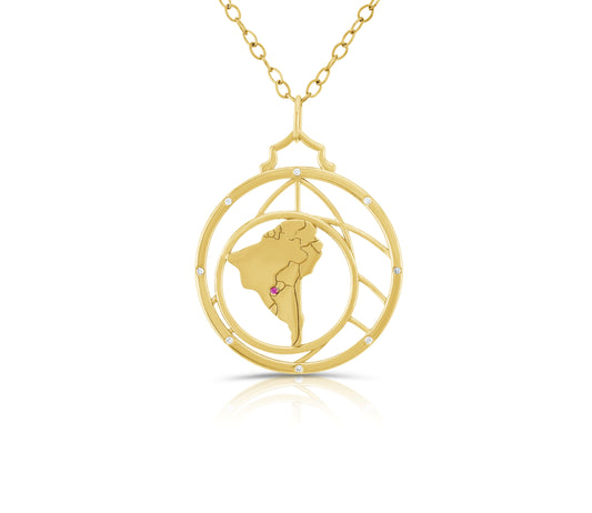 18K Yellow Gold Diamond & Ruby Map of Africa Pendant