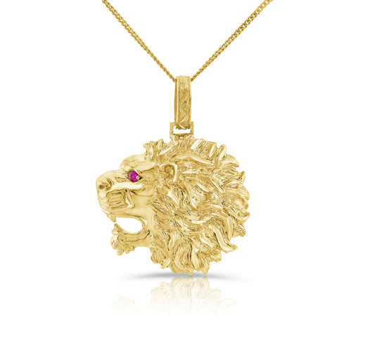 14K Yellow Gold Ruby Lion's Head Pendant