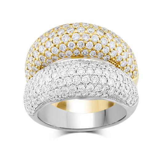 18K White & Yellow Gold Diamond Anniversary Ring ~ 5 Ct