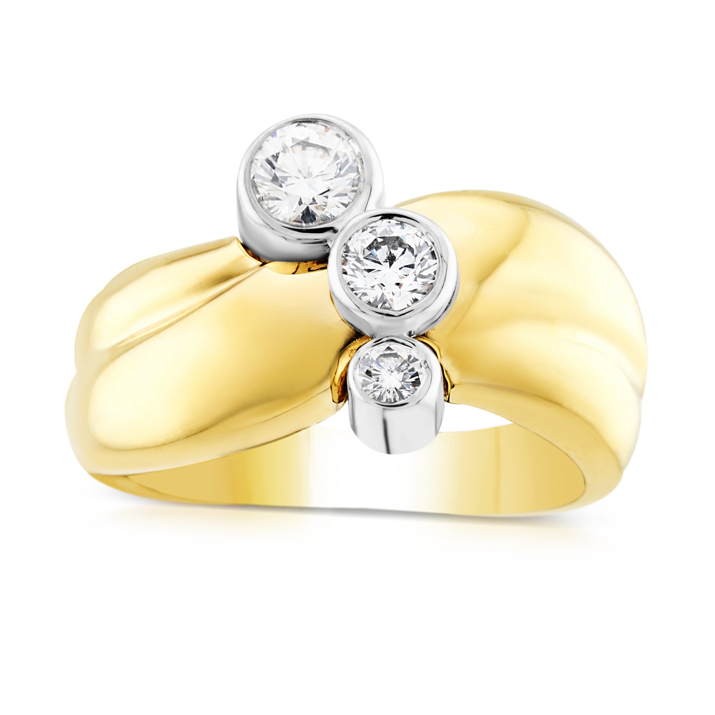 14K Yellow & White Gold Diamond Fashion Swirl Ring 3/4 Ct
