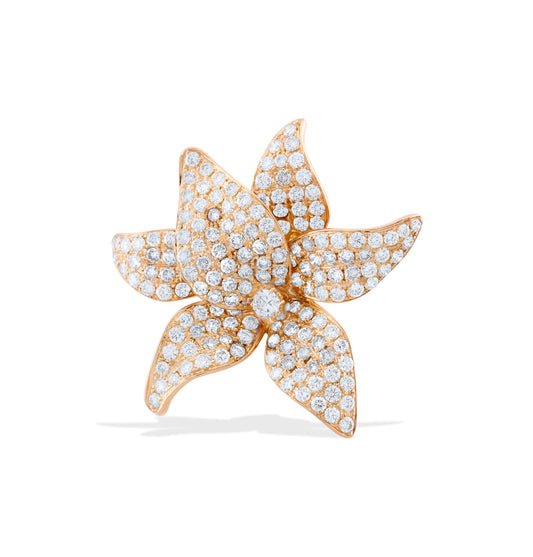 18K Rose Gold Diamond Flower-Shaped Cocktail Ring ~2 ½ Ct