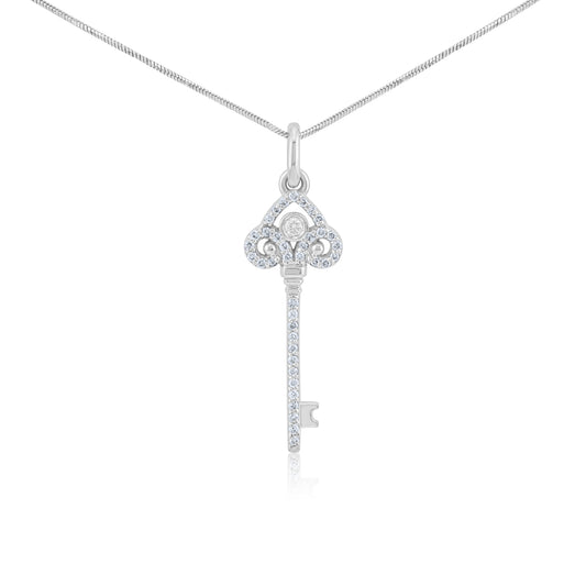 14K White Gold Diamond Key Pendant ~ ½ Ct