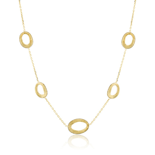 14K Yellow Gold Open Oval Station Necklace