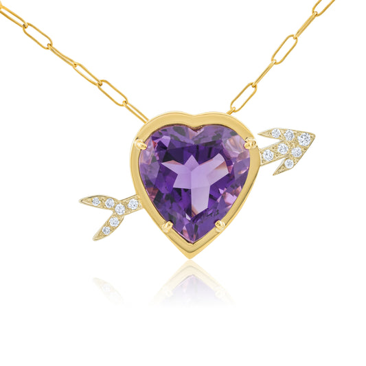 14K Two-Tone Gold Diamond & Amethyst Heart-Shaped Pendant 14 Ct