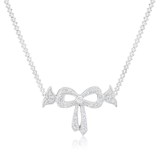 14K White Gold Diamond Bow Necklace ~ ½ Ct
