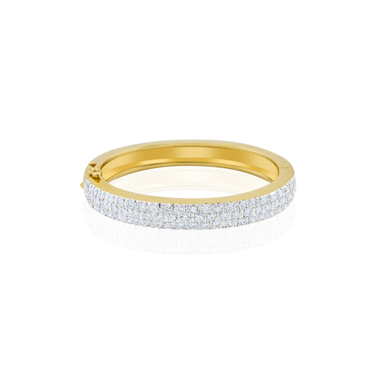 18K Yellow Gold Three Row Diamond Bangle ~ 5 Ct