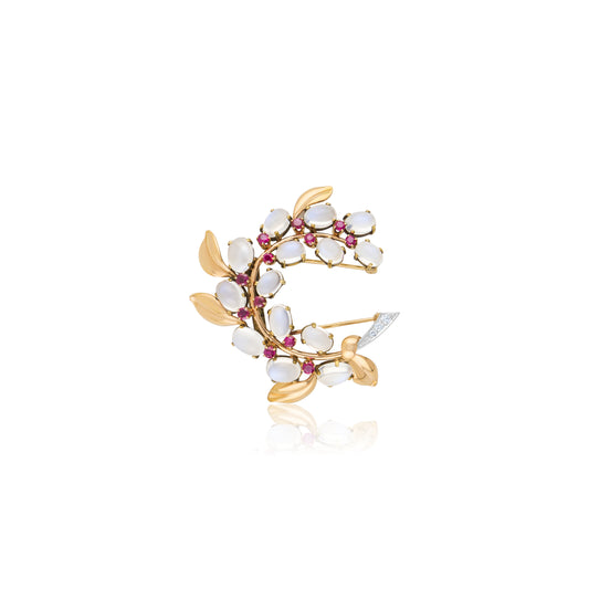 14K Rose Gold All-Natural-Stones Brooch ~ 22 Ct