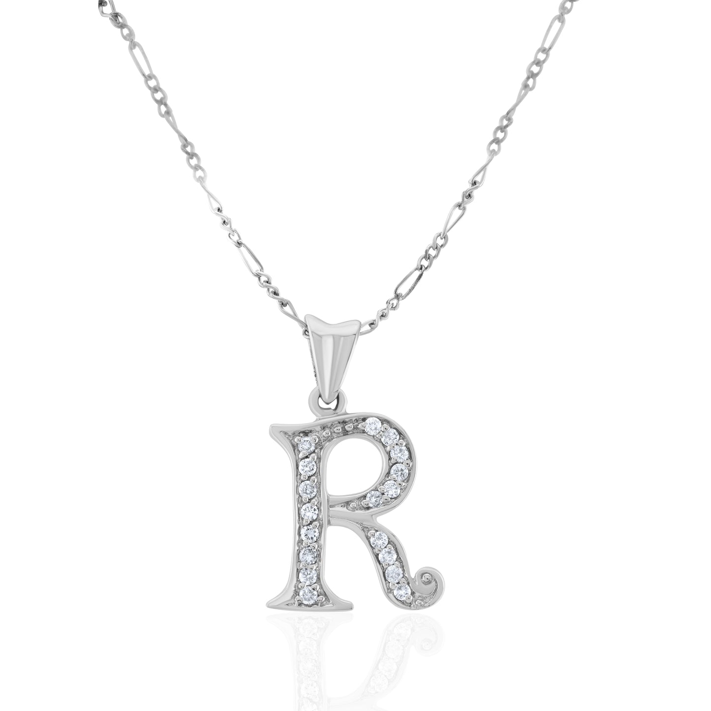 14K White Gold Diamond Initial “R” Pendant ~ ½ Ct