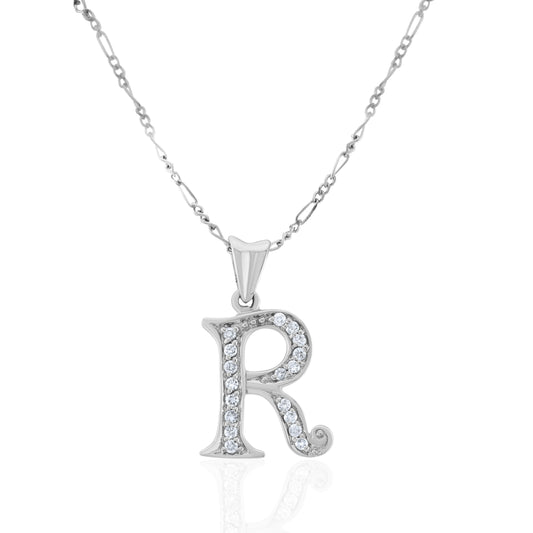 14K White Gold Diamond Initial “R” Pendant ~ ½ Ct