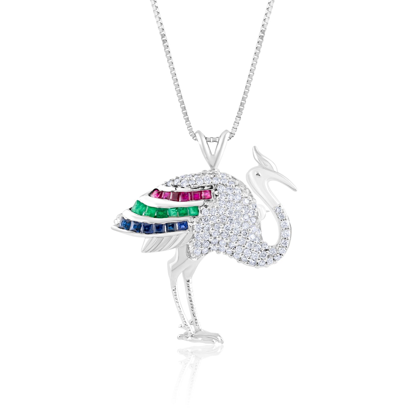 14K White Gold Multi-Stone Bird Brooch & Pendant 1.60 Ct