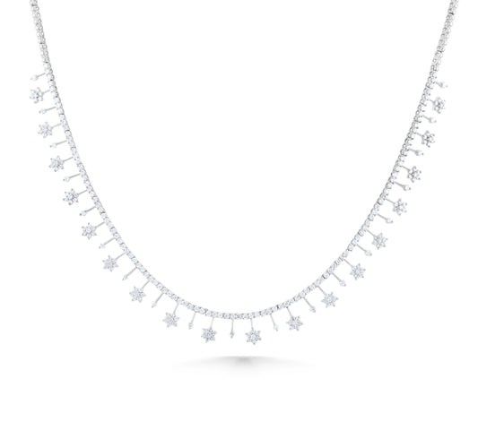 18K White Gold Diamond Starburst Necklace ~ 4 ½ Ct
