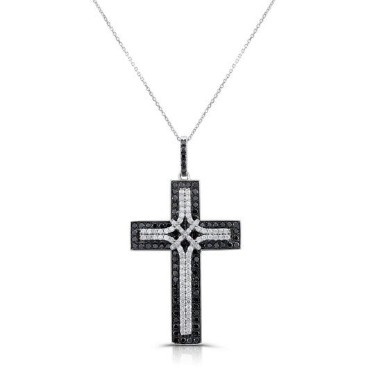 14K White Gold Two-Tone Diamond Cross Pendant ~ 2 ½ Ct