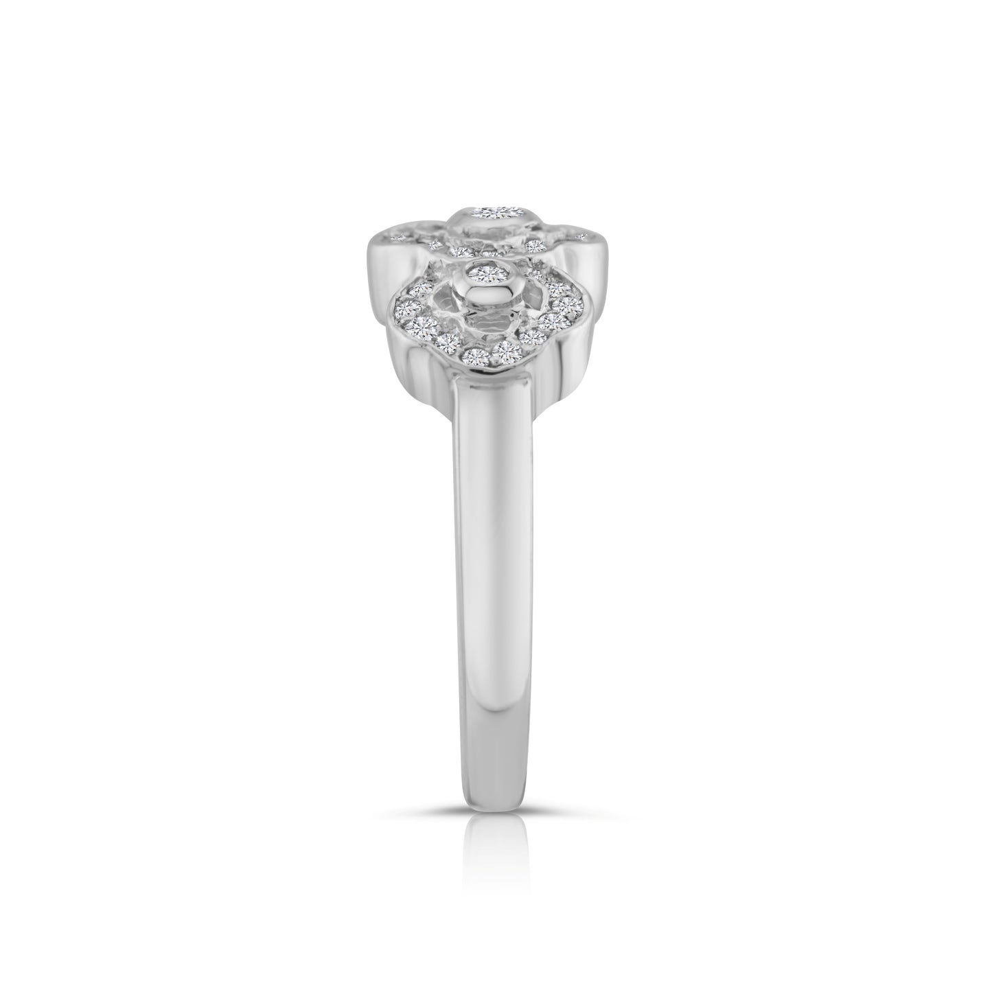 14K White Gold Diamond Floral Three-Stone Ring ¼ Ct