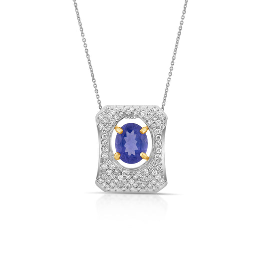 14K White Gold Diamond & Tanzanite Halo Frame Pendant ~ 3.60 Ct