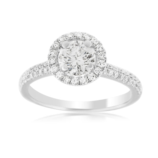 18K White Gold Diamond Halo Engagement Ring 2.03 Ct