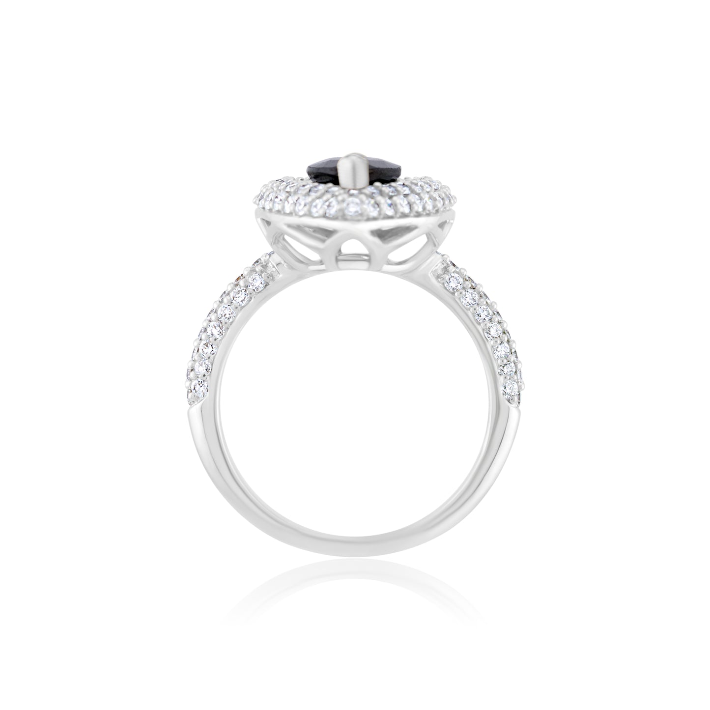 18K White Gold Diamond & Sapphire Halo Right Hand Ring ~ 3.15 Ct