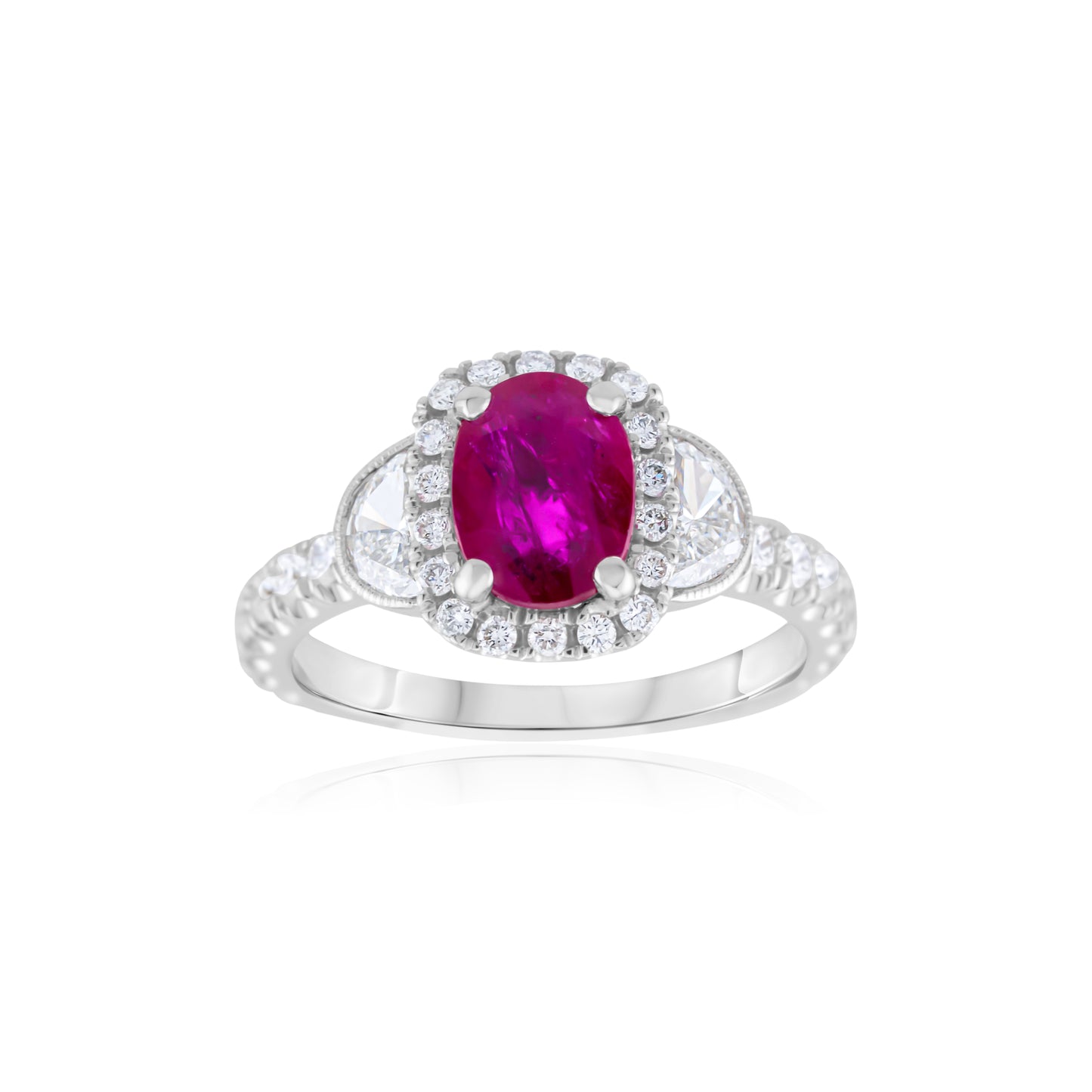 18K White Gold Diamond & Ruby Three-Stone Ring ~ 3 ½ Ct