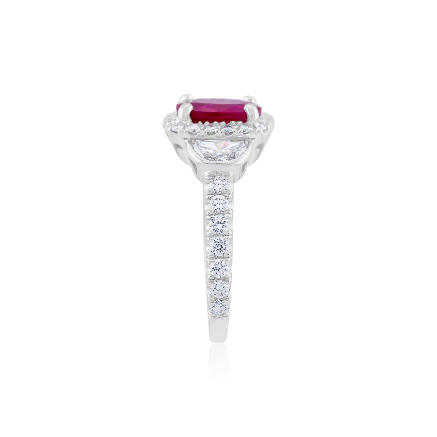 18K White Gold Diamond & Ruby Three-Stone Ring ~ 3 ½ Ct