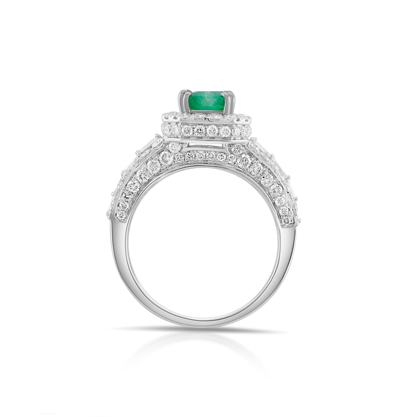 18K White Gold Diamond & Emerald Halo Cocktail Ring ~ 3 Ct