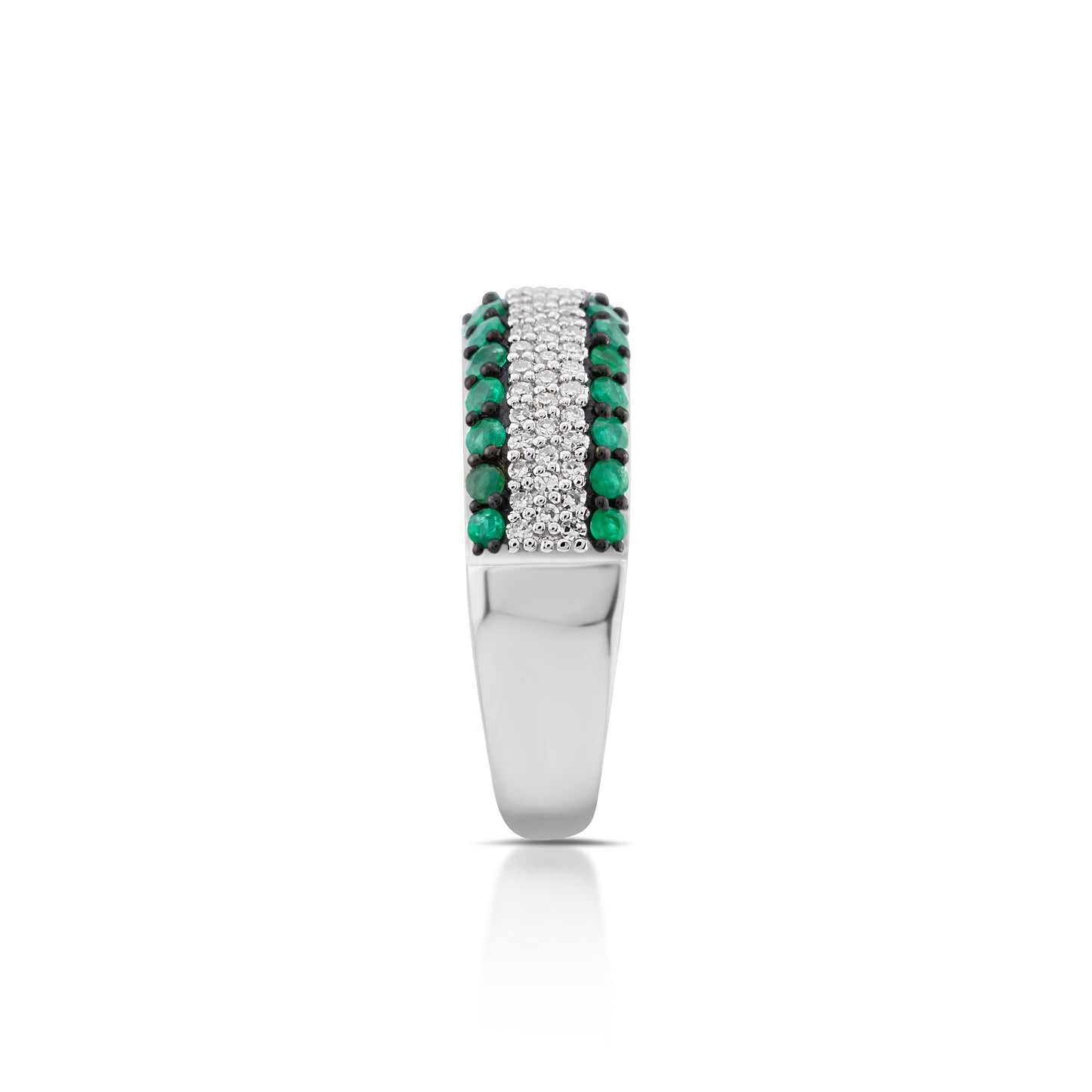 14K White Gold Diamond & Emerald Three-Row Band ~ 1 Ct