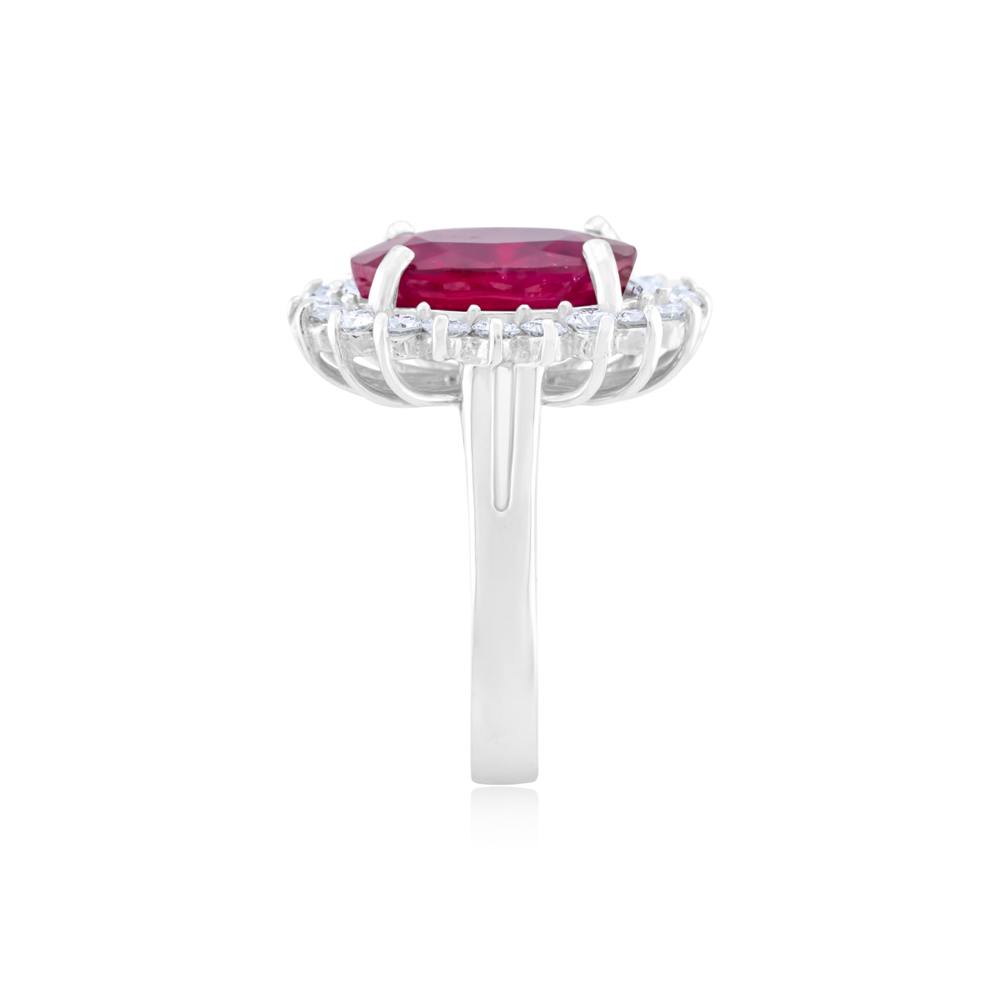 14K White Gold Diamond & Ruby Halo Victorian Ring ~ 8 ½ Ct