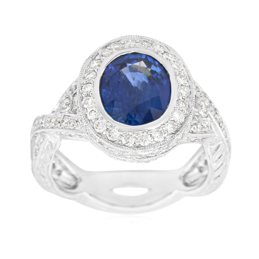 18K White Gold Sapphire & Diamond Right Hand Ring 4.15 Ct