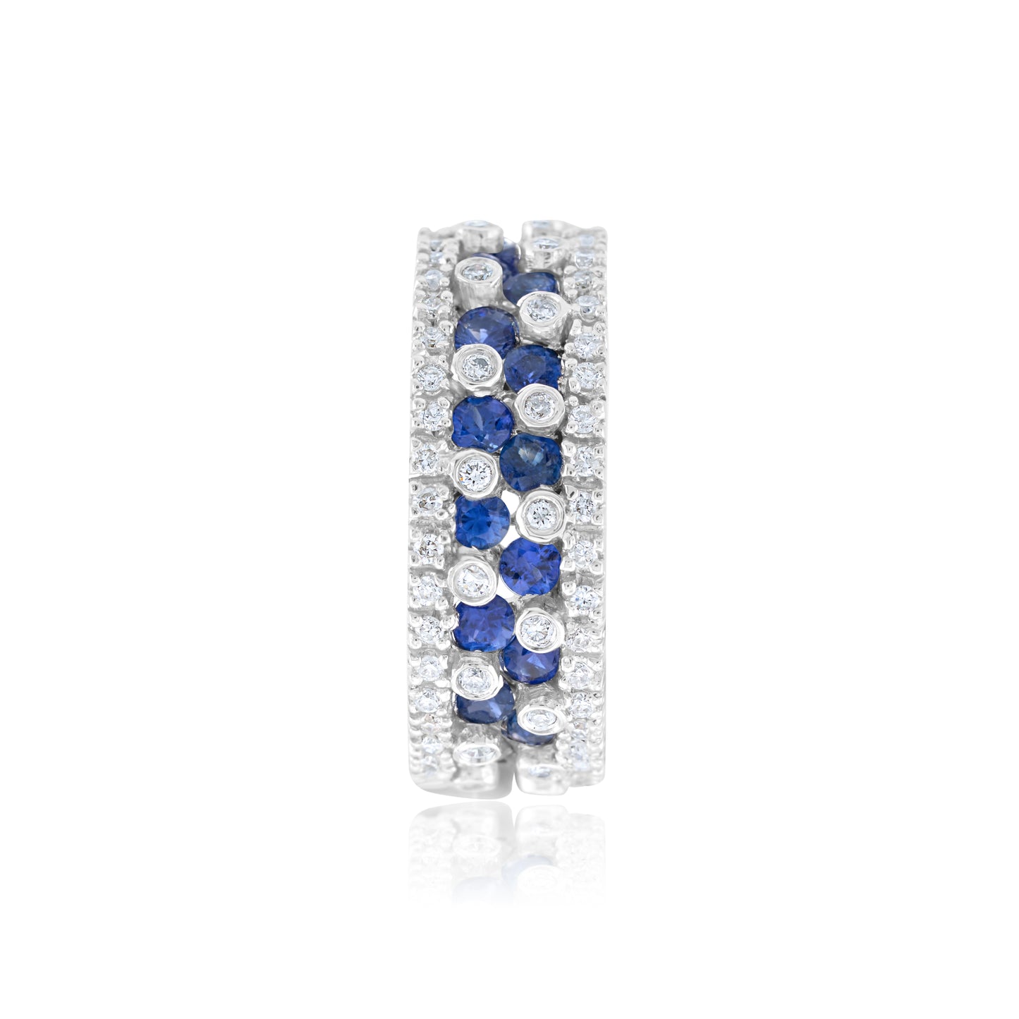 14K White Gold Diamond & Sapphire Eternity Band Ring 3.08 Ct