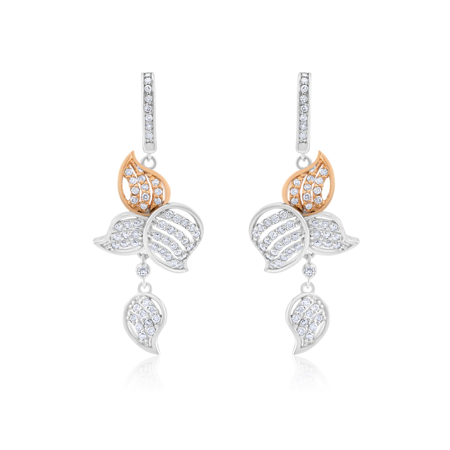 14K Two-Tone Gold Diamond Floral Earrings ~ 1 Ct