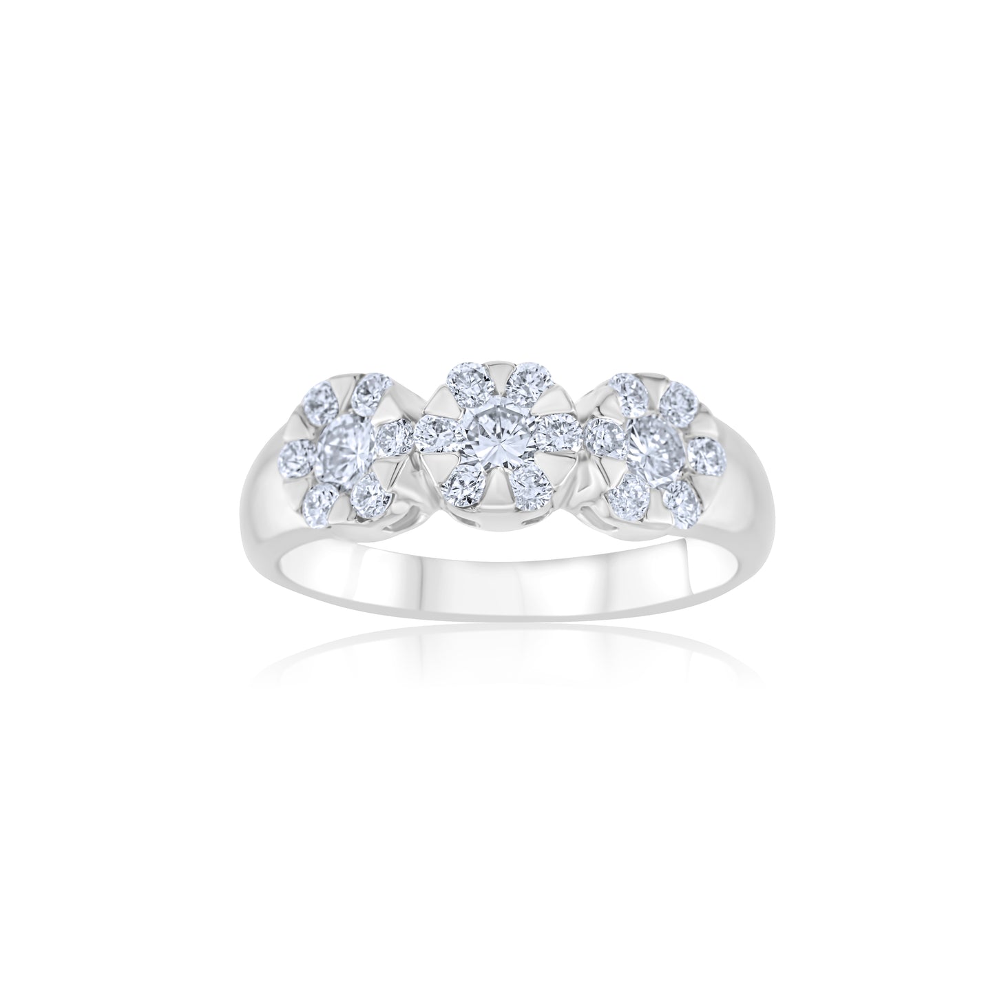14K White Gold Diamond Cluster Ring ~ 1 Ct