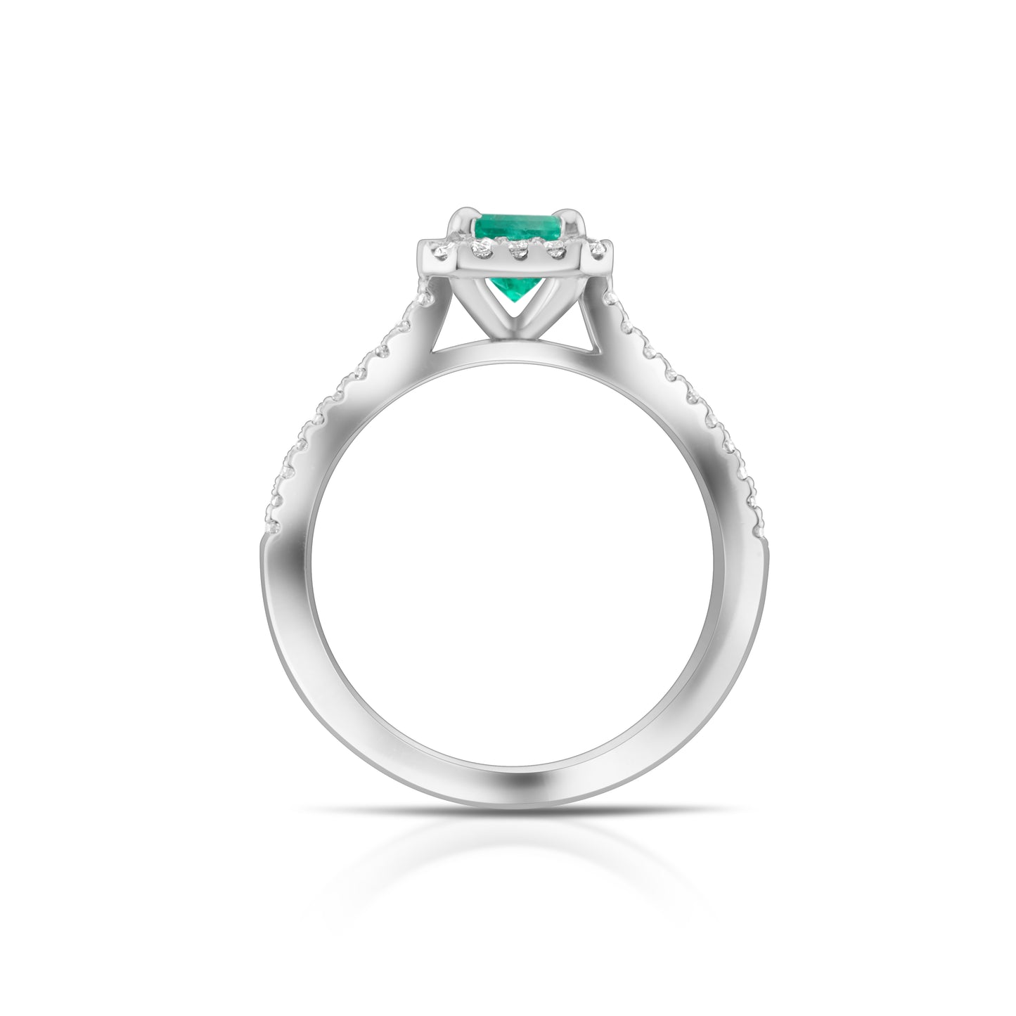 14K White Gold Diamond & Emerald Halo Ring ~ 1 Ct