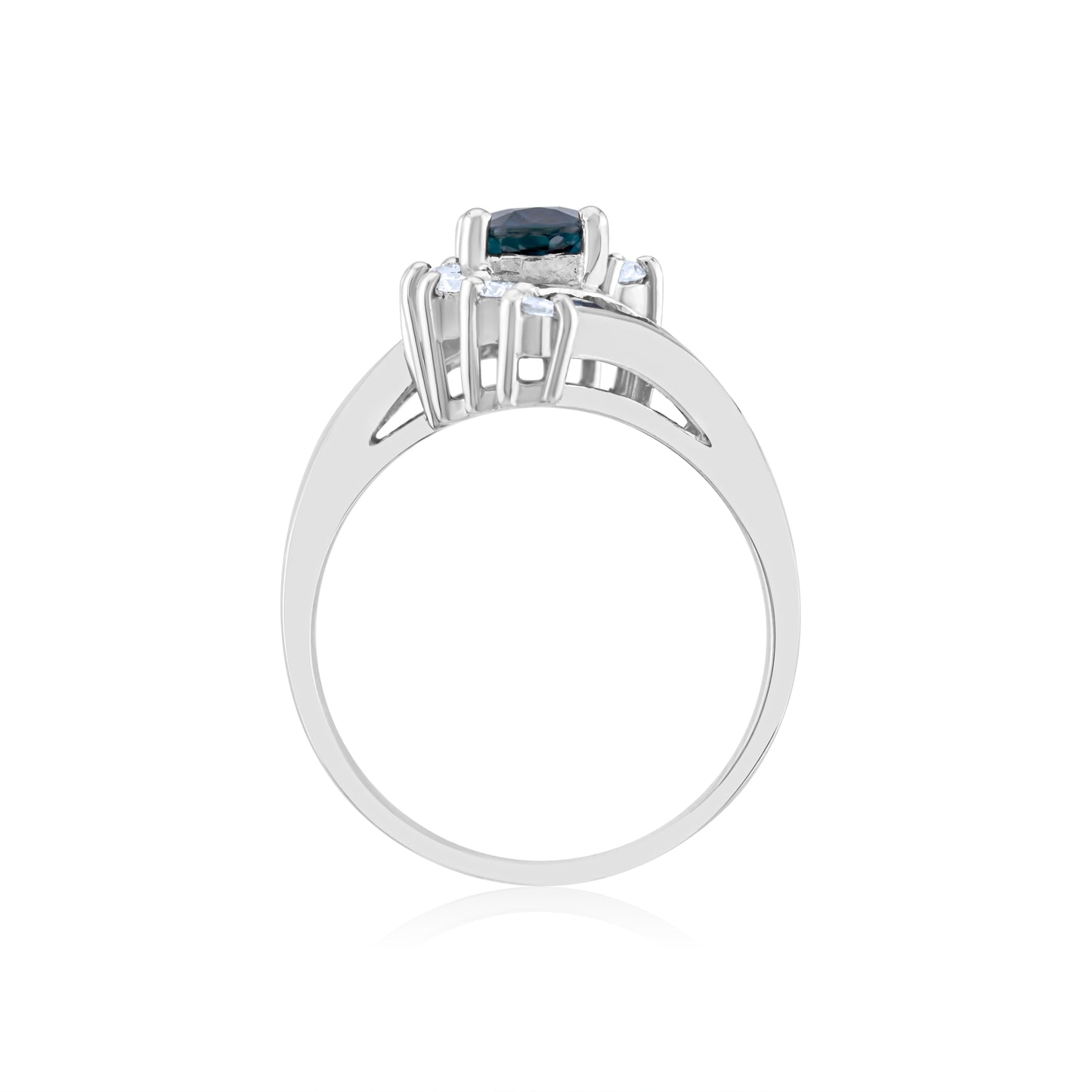 14K White Gold Diamond & Sapphire Swirl Right Hand Ring ~ 2 1/3 Ct