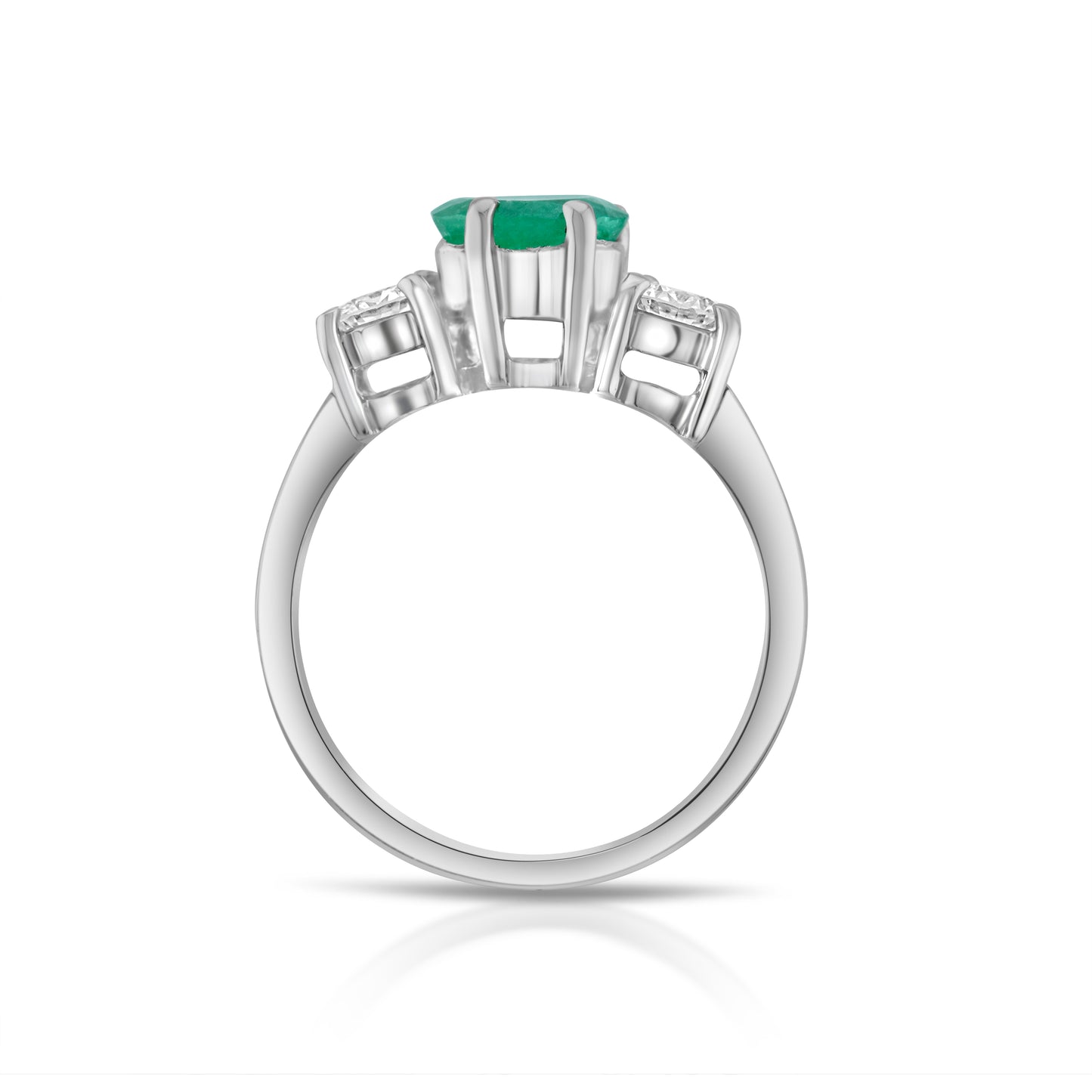 14K White Gold Diamond & Emerald Three-Stone Ring 1 ½ Ct