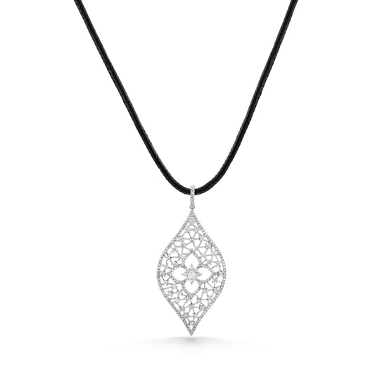 14K White Gold Diamond and Leather Necklace ~ 2Ct