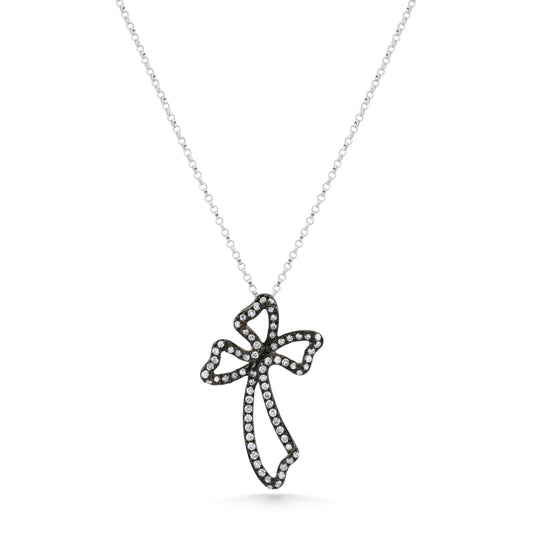 14K White - Black Gold Diamond Cross Necklace