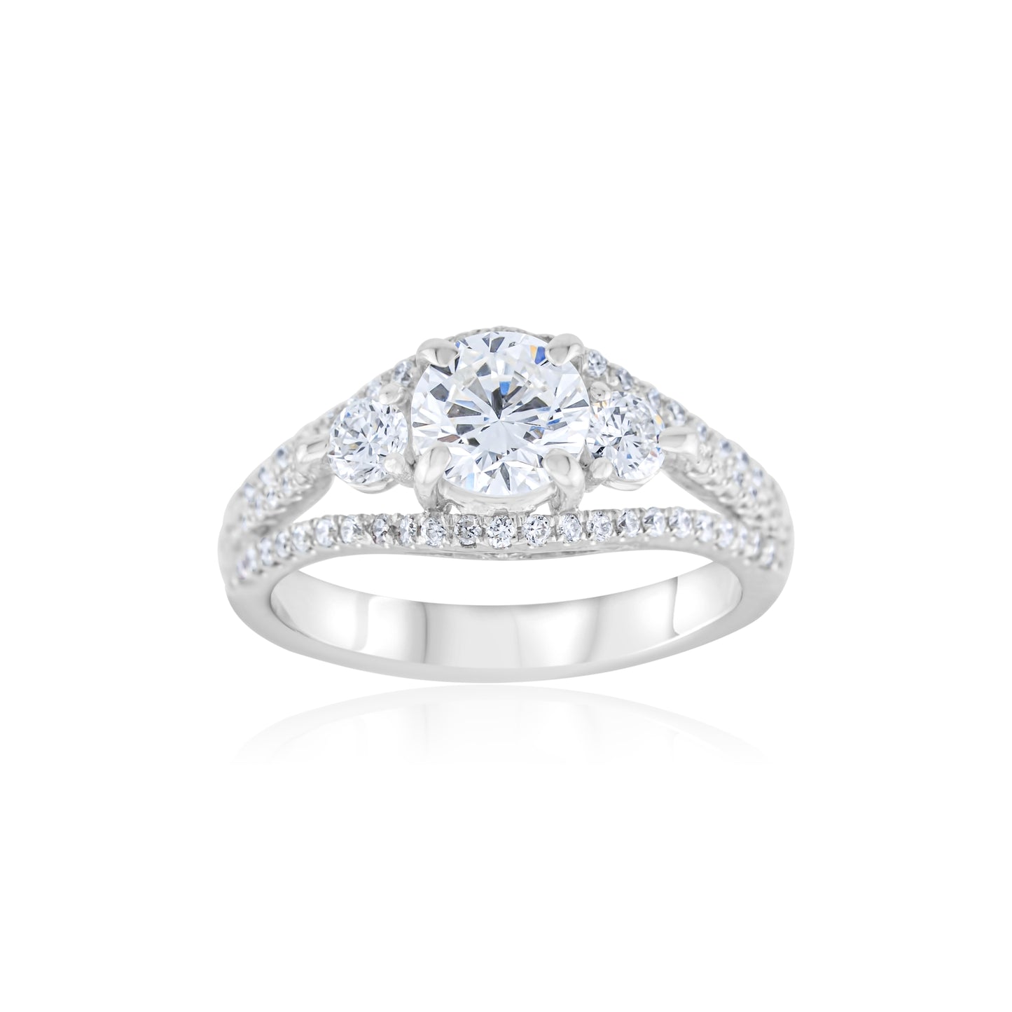 18K White Gold Diamond Three-Stone Engagement Ring ~1.82 Ct