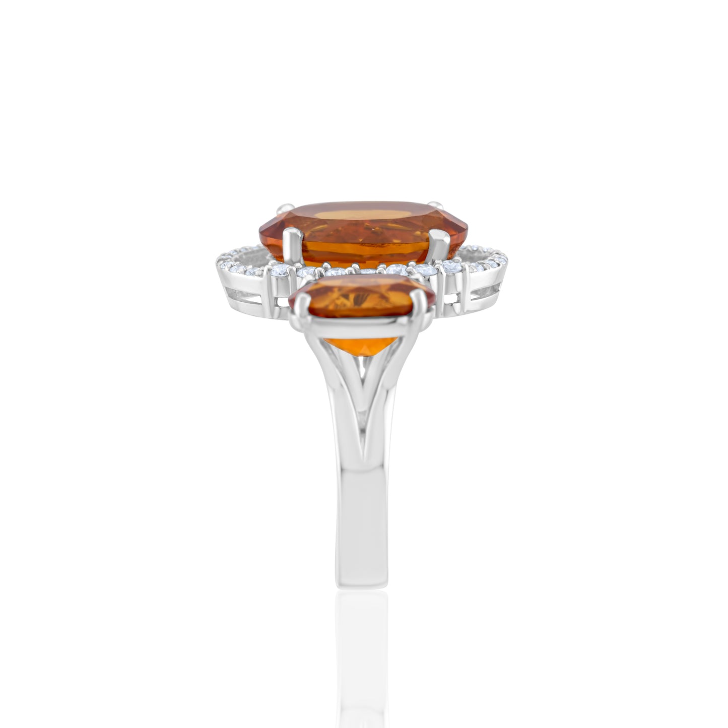 14K White Gold Diamond & Citrine Right Hand Ring 8 ½ Ct
