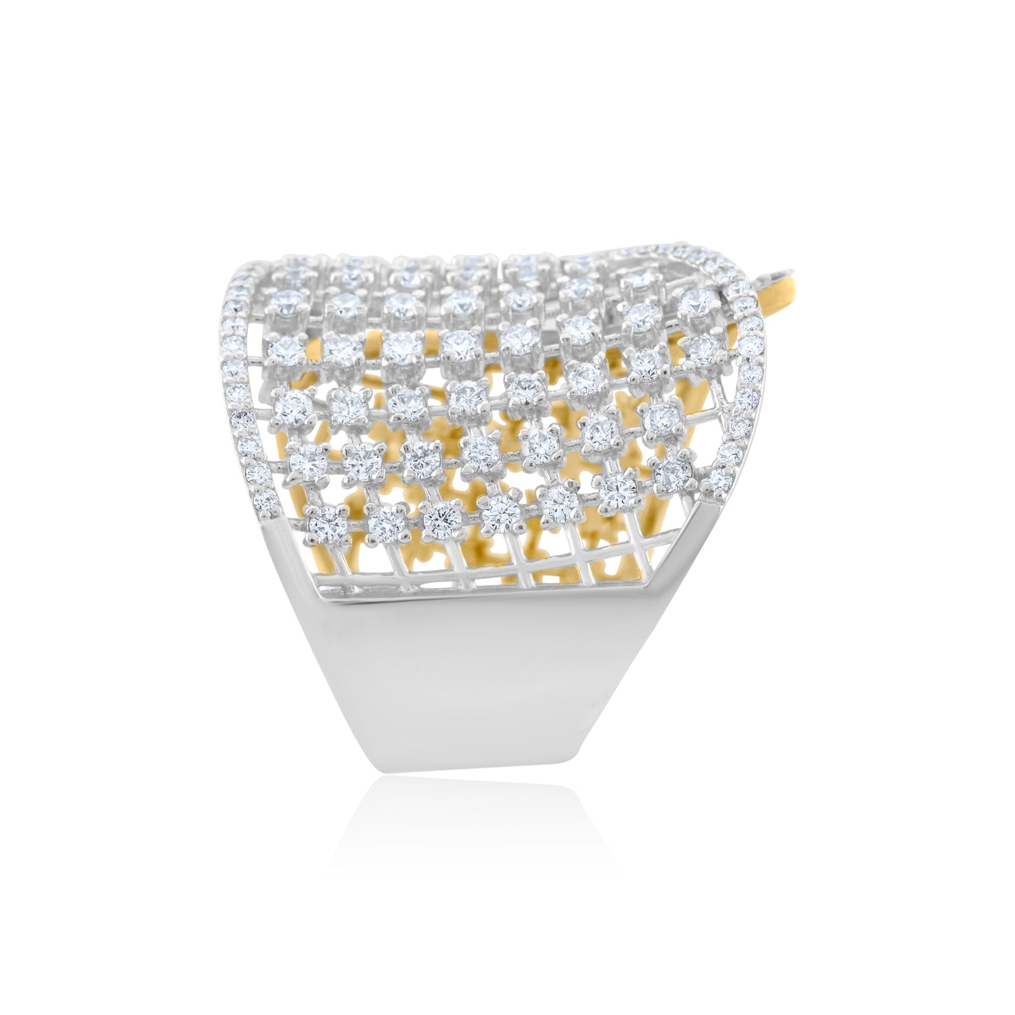 14K Two-Tone Gold Diamond Right-Hand Lattice Ring 3 Ct